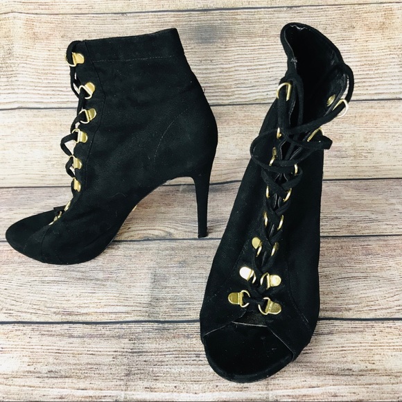 bebe Genuine Soft Leather Open Toe Booties - Picture 2 of 8